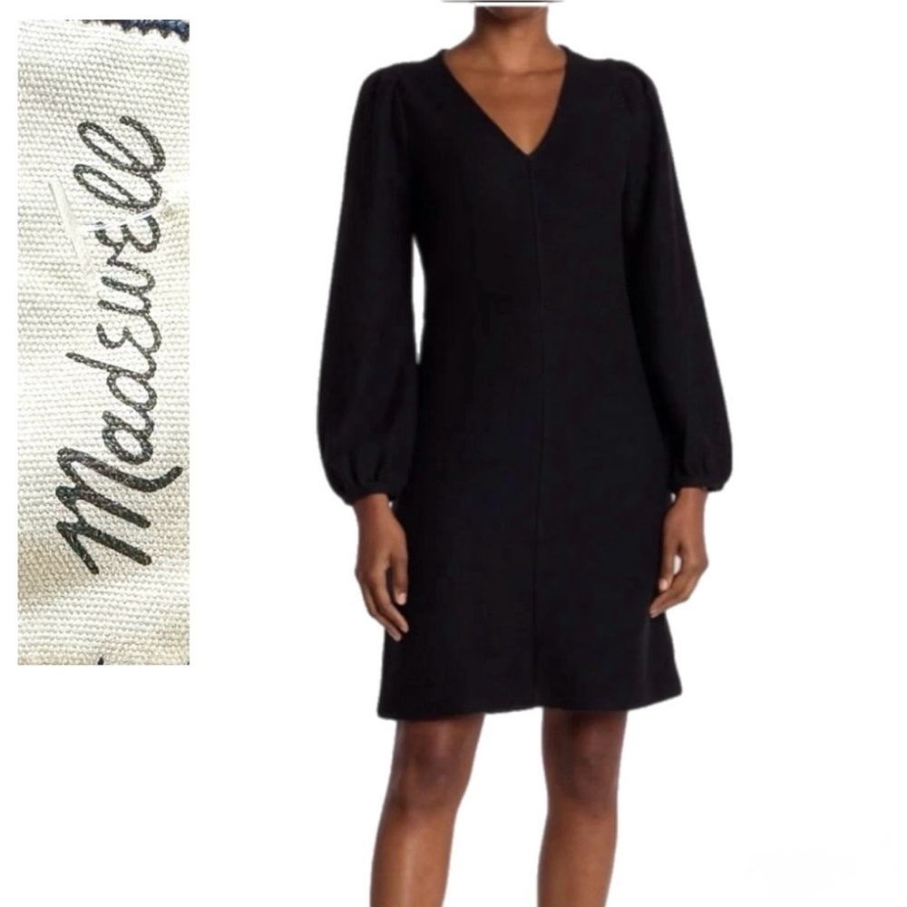Madewell Minimalist Dark Night Texture Thread Balloon Sleeve Black Mini Dress M